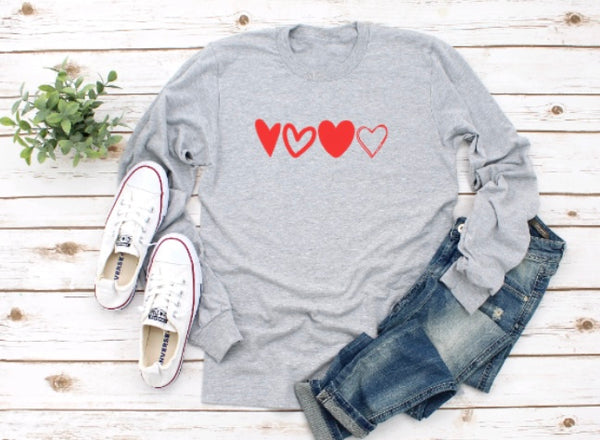 Row of Hearts Long Sleeve Tee